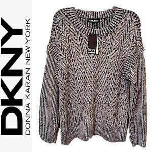 🌸 NWT DKNY JEANS PLUS CHEVRON MARLED CREWNECK SWEATER